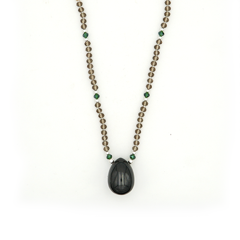 Nephrite Jade with Smokey Glass Small Yoni Egg Mala - Light Collection