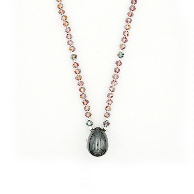 Nephrite Jade with Purple Glass Yoni Egg Mala - Light Collection