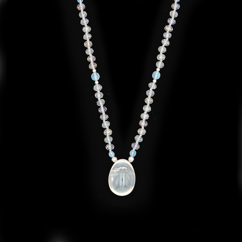 Moonstone Quartz with Clear, Pink &amp; Opal Glass Yoni Egg Mala - Light Collection