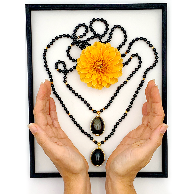 Golden Sheen Obsidian Gold Plated Yoni Egg Mala - Luxe Collection