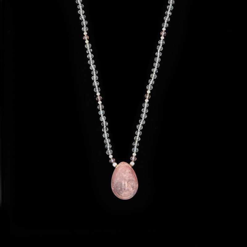 Star Rose Quartz with Clear &amp; Pink Glass Small Yoni Egg Mala - Light Collection